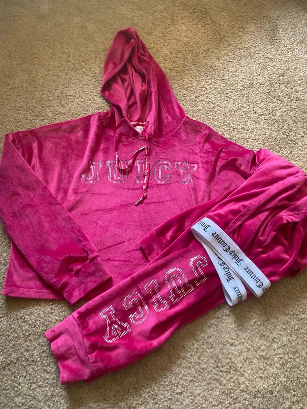 Juicy Couture Tracksuit Set Size S Pink Velour Rhinestone Hoodie Pants